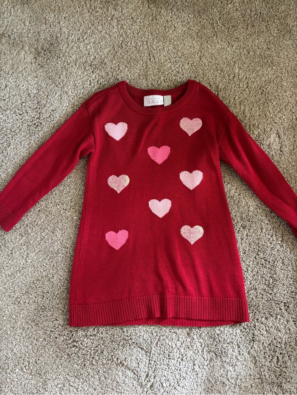 The Children's Place Red Knit Sweater with Sequin Hearts